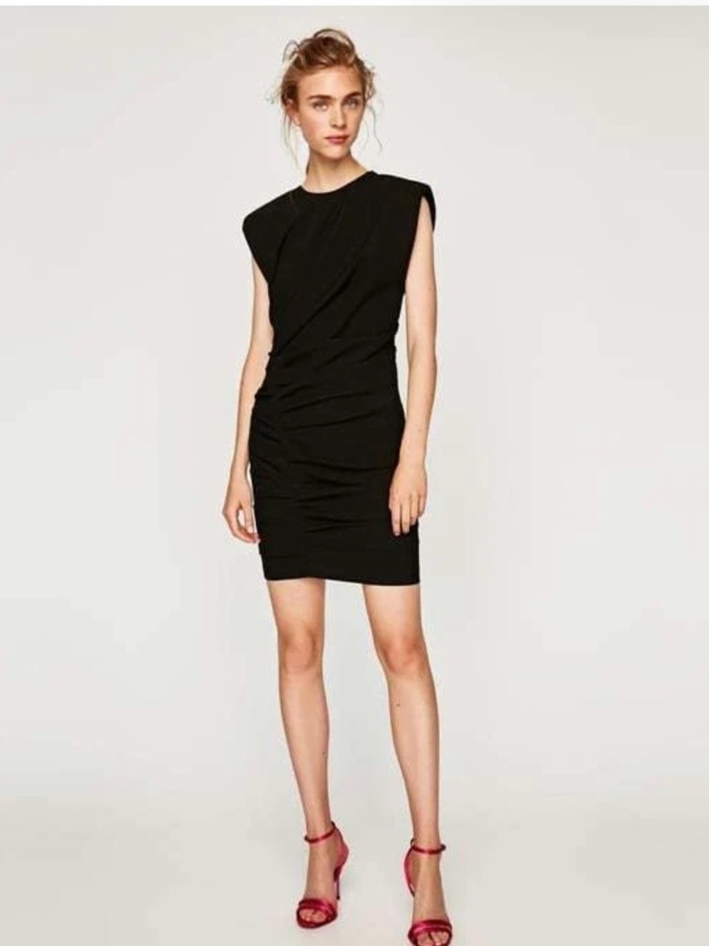 Zara Black Padded Shoulder Mini Dress
